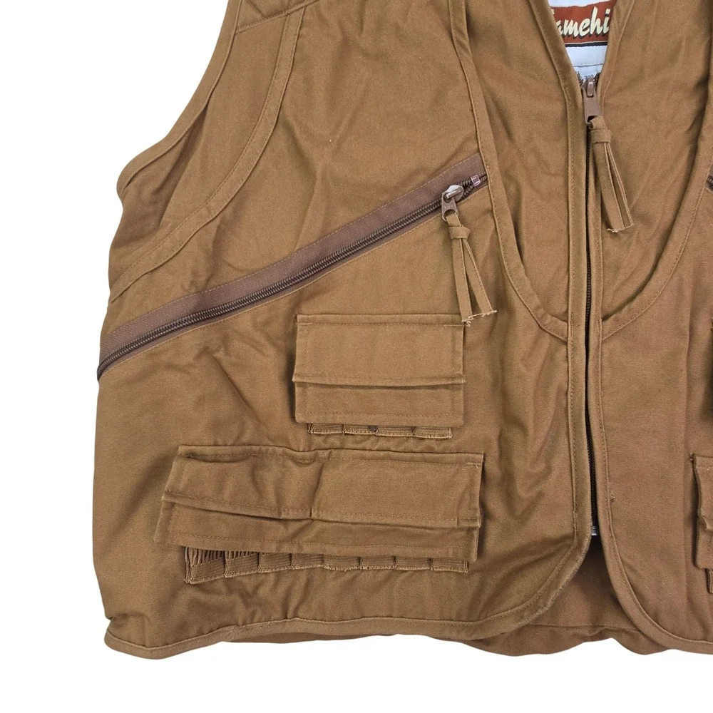 Gamehide 300 Bird Hunting Vest Mens XL Brown Canvas Quilted Shooting Game Pocket